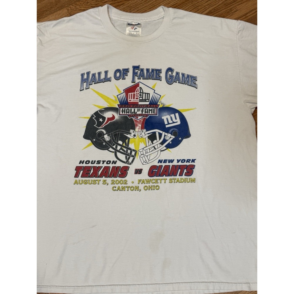 Houston Texans / NY Giants NFL Hall of Fame Game T-Shirt 2002 White LG Canton OH